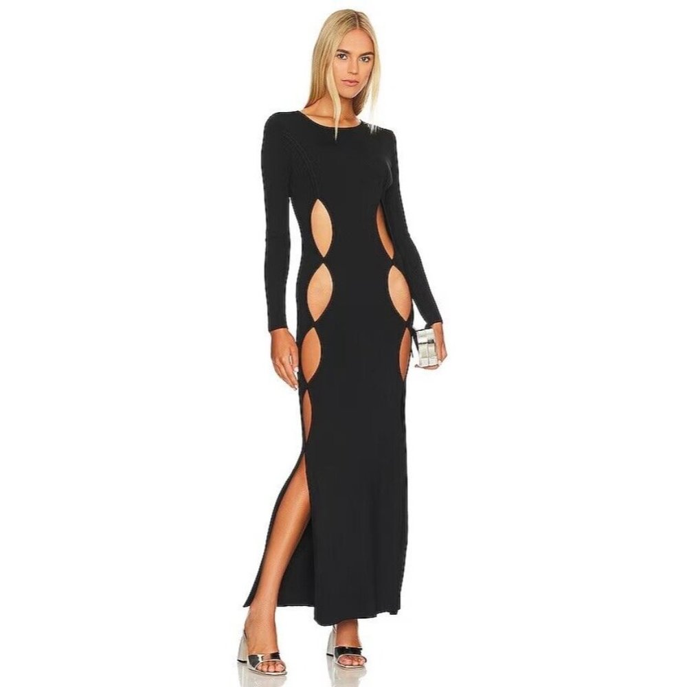 Auteur The Charlie Slit Knit Dress Black Long Sleeve Maxi